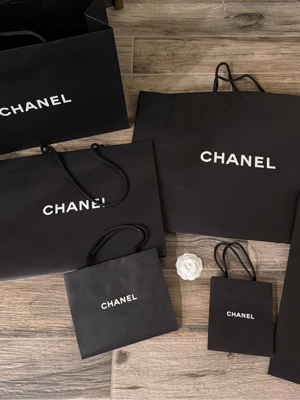 CHANEL Black Shopper Tote Collection with White Logo